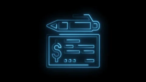 Neon style check and pen icon animation on black background financial payme.. Stock Footage 314538251