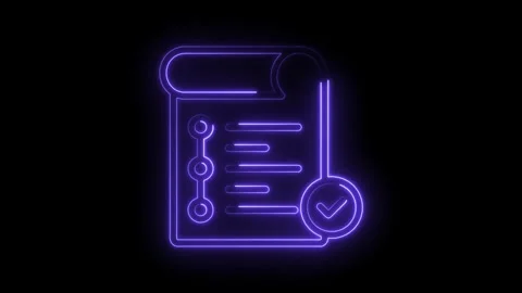 Neon style checklist document with tick icon on dark background depicting task 動画素材 322962747