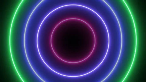 Neon style circles with blinking dynamic lighting, colorful VJ night animation Stock Footage 248714925