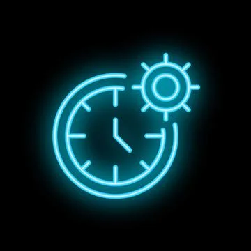 Neon style clock showing working time management Stock Illustration