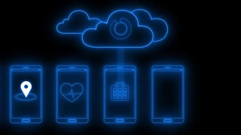 Neon-style cloud and smartphone icons animation Stock Footage 334764534