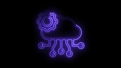 Neon style cloud computing with gears,technology,data storage,and processin.. Stock Footage 346003023
