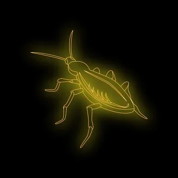Neon style cockroach glowing on black background Stock Illustration