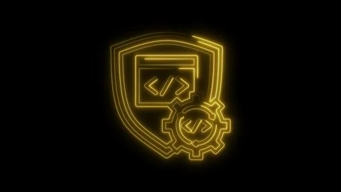 Neon style code security shield with gear for software development and prot.. Stock Footage 312316112
