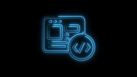 Neon style coding concept icon animation on a black background for web deve.. Stock Footage 312316984