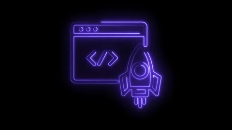 Neon style coding launching rocket animation on black background for techno.. Stock Footage 346003267