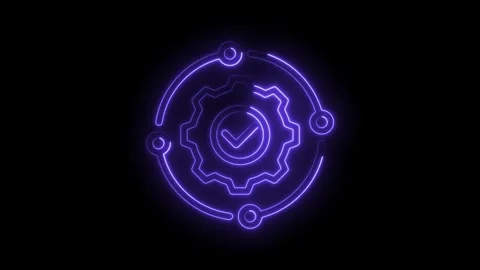 Neon style cogwheel with check mark animation on black background for technology Stock Footage 330782674