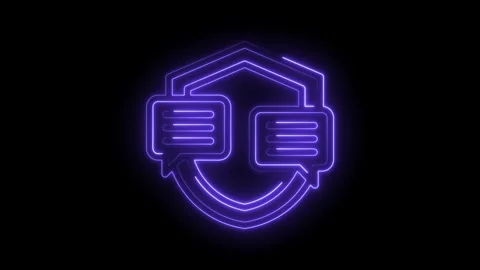 Neon style communication shield icon glowing light animated isolated on black Stock Footage 330785307