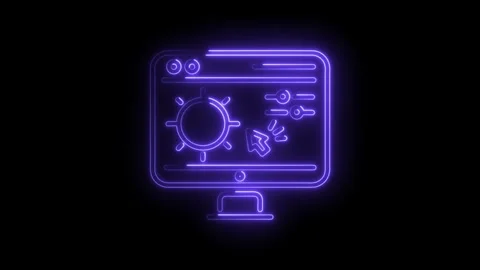 Neon style computer display with brightness settings and user interface ele.. Stock Footage 345996807