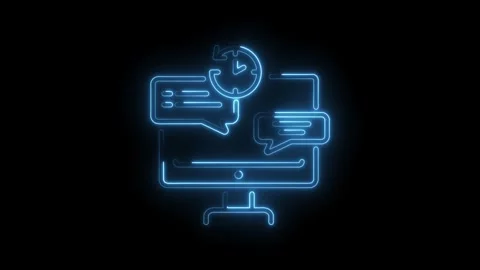 Neon style computer display with speech bubbles and clock icon for quick Stock Footage 330775014