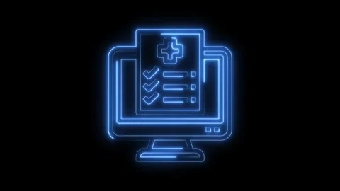 Neon style computer displaying online medical record and patient health Stock Footage 322972252