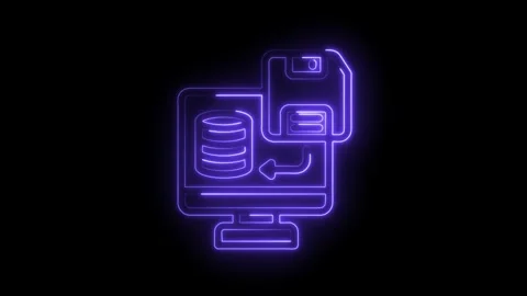 Neon style computer floppy disk database data transfer digital information .. Stock Footage 312309172