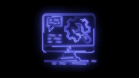Neon style computer with gear and wrench icon for technical support concept 스톡 동영상 322989732
