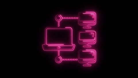 Neon style computer network connecting desktops and laptop isolated on blac.. Stock Footage 308903650