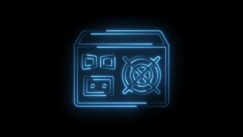 Neon style computer power supply unit isolated on black background animation Vídeos de archivo 322988203