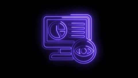 Neon style computer screen with business charts and data visualization eye .. Video stock 346003589