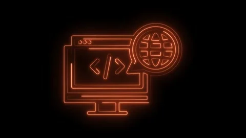 Neon style computer screen with code and globe symbol technology concept an.. Stock Footage 309910226