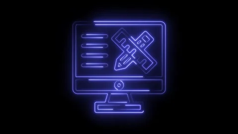 Neon style computer screen design elements with pencil ruler and text lines Stock Footage 322987310