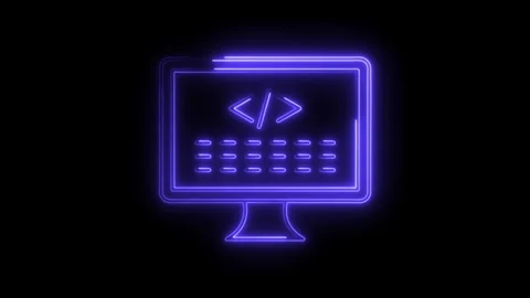 Neon style computer screen displaying programming code with abstract interf.. Stock Footage 308903243