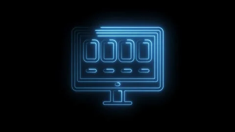 Neon style computer screen with four blank slots animation on black background Stock Footage 330770326