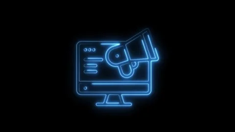 Neon style computer screen with megaphone animation for digital marketing p.. Stock Footage 316840516
