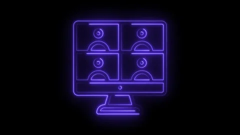 Neon style computer screen showing video conference setup in glowing purple.. Stock Footage 309909853