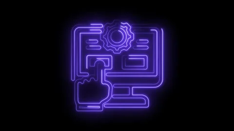 Neon style computer settings with hand click concept for technology and Stock Footage 330777205