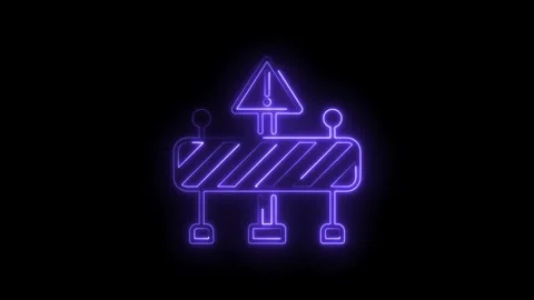 Neon style construction barrier and warning sign animation on black background Stock Footage 322992789