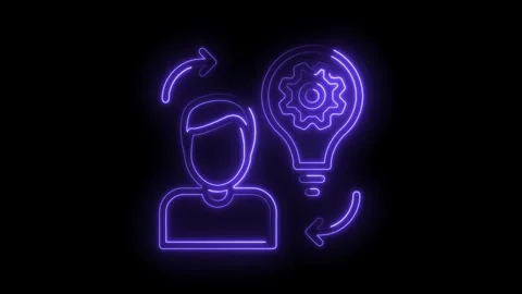 Neon style creative process with lightbulb idea and cogwheel business concept Stock Footage 322961943