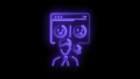 Neon style customer feedback analysis on website with happy and sad emoticons Stock Footage 330772938