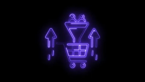 Neon style customer sales conversion funnel with shopping cart increasing Stock Footage 330775332