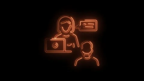 Neon style customer support animation concept glowing customer service icon.. Stock Footage 345990060