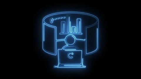 Neon style data analysis chart and programmer icon on laptop black background Stock Footage 316674006