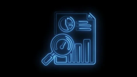 Neon style data analysis chart with magnifying glass on black background st.. Stock Footage 346005597