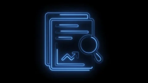 Neon style data analysis document review and financial trend examination on dark Stock Footage 322962907