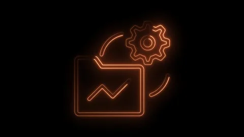 Neon style data analysis folder with gear icon on black background Stockbeeldmateriaal 322975220