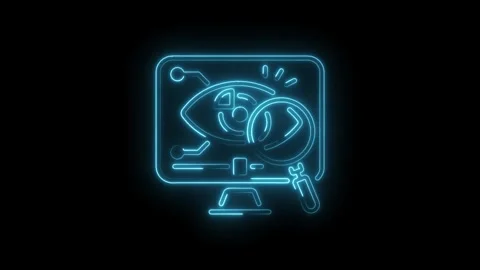 Neon style data analysis icon animation on computer screen with magnifying .. Stock Footage 330779281