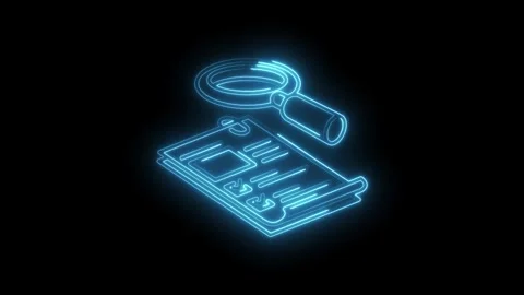 Neon style data analysis with magnifying glass and document checking busine.. Video stock 312329813