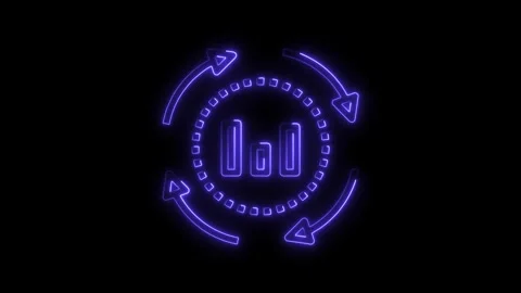 Neon style data analytics chart with circular arrow flow technology Stock Footage 308194474