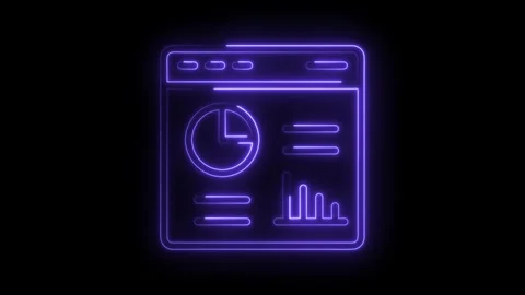 Neon style data analytics dashboard with pie chart and bar graph on black Stock Footage 322982012