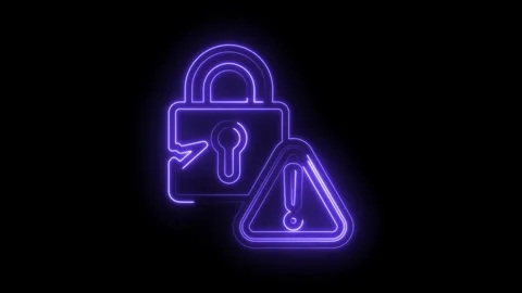Neon style data breach security warning represents cybersecurity risks and data Stock Footage 330785008