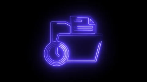 Neon style data folder with clock animated icon on a black background Stock Footage 309911411