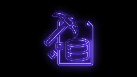 Neon style data mining icon animation showing database exploration with pic.. Stock Footage 346003655