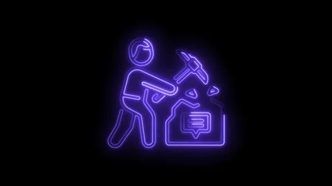Neon style data mining with pickaxe icon animation on black background Stock Footage 345983581