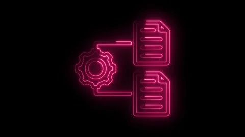 Neon style data processing with files and gears connection futuristic techn.. Stock Footage 346001609