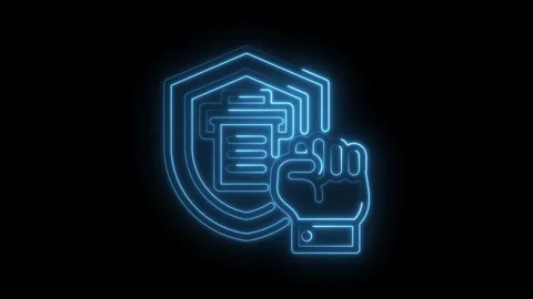 Neon style data protection shield with fist icon security concept against Stock Footage 330777859