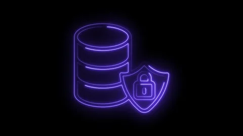 Neon style data security concept with database icon protected by a shield Stock Footage 322961442