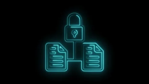 Neon style data security connecting files and documents with encryption lock Stock Footage 322975204