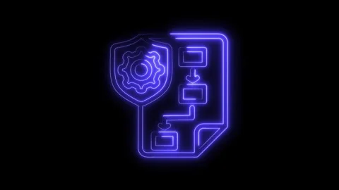 Neon style data security workflow depicts protected process with cogwheel s.. Video stock 312309855