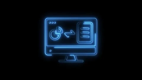 Neon style data transfer and analytics on computer screen moving pie chart .. Stock Footage 316840622